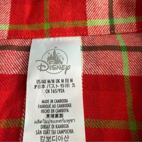 Disney Minnie Mouse Christmas Red and Green Plaid Fabric Pajama Top - Picture 7 of 8
